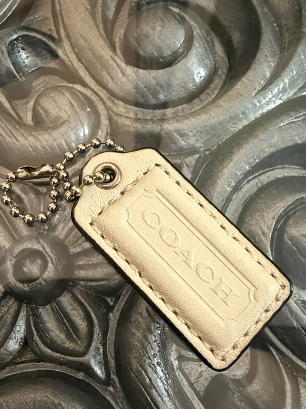 2” COACH Cream Leather Hang Tag Embossed Logo